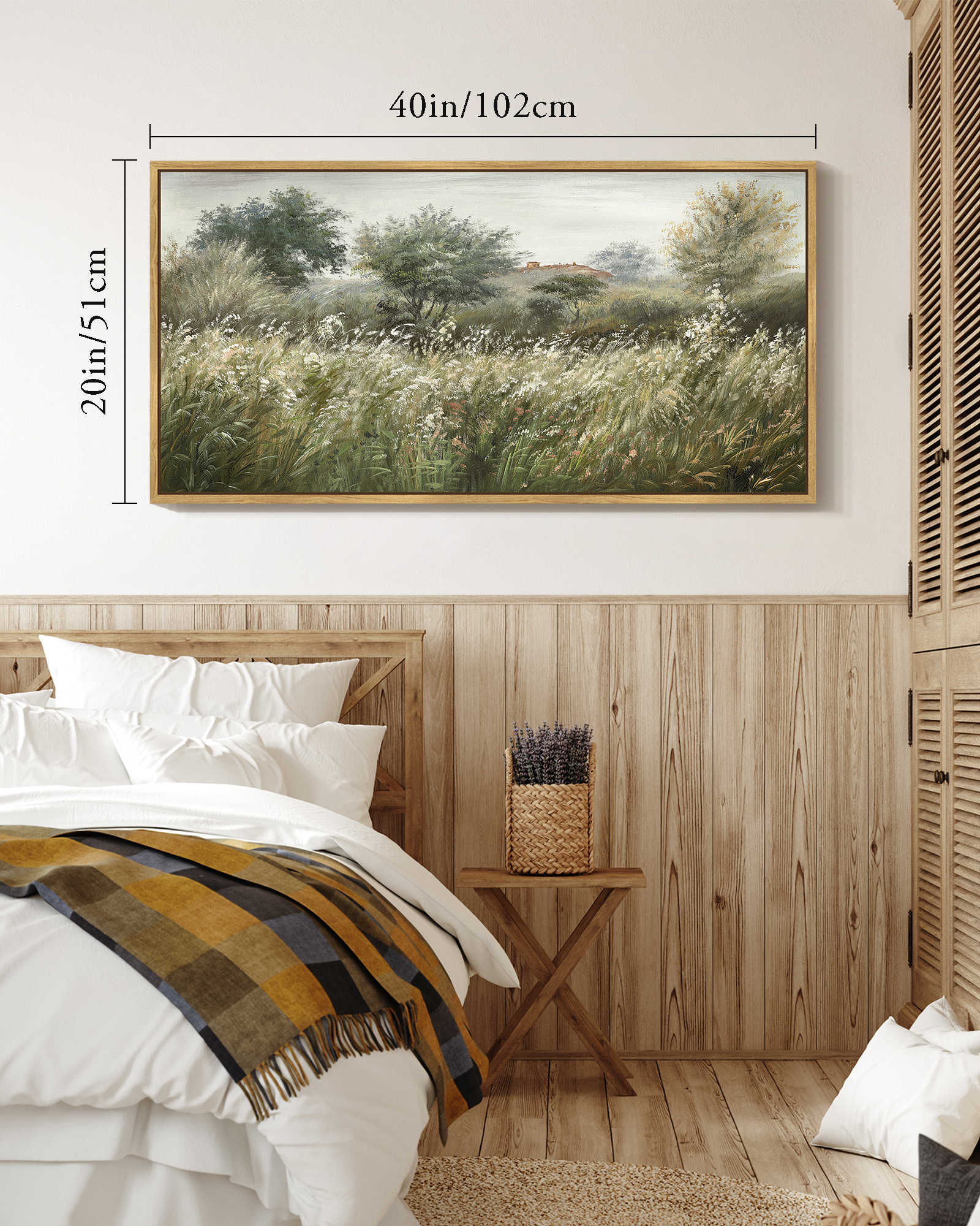Drsoum 20x40 Natural Framed Country Meadow Landscape Wall Art photo 4