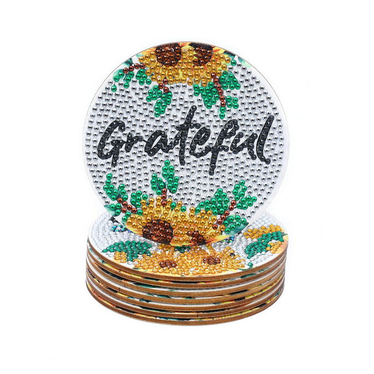 Acfruits 8 Pieces Sunflower Diamond Painting Coasters, Diamond Coasters  Acrylic Round Coasters Kit with Holder Cork Pads, DIY Diamond Art Coasters  5D