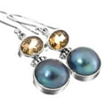 thumbnail image 2 of Blue Pacific Ocean Mabe Cultured Pearl Citrine 925 Sterling Silver Earrings, 1", 2 of 3