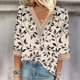 thumbnail image 1 of Xuyuer Women's Printed V-Neck 3/4 Sleeve Blouse, Loose Fit Casual T-Shirt Top for Spring and Summer Outfits, 1 of 5