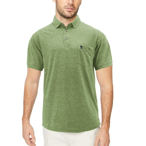 Men's Solid Short Sleeve Heathered Cotton Jersey Embroidered Logo Polo Shirt (Heather Lawn, XL)
