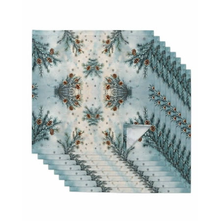 

Blue Christmas Cloth Napkins Set of 8 Xmas Botanical Pine Cones Washable Reusable Dinner Cocktail Napkin for Kitchen Party Wedding Banquet Holiday Baby Shower Table Decor