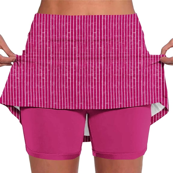 Ymauqau Women's Plus Size Skorts High Waisted Striped Sports Tennis Skirts with Built in Shorts Athletic Casual Skorts