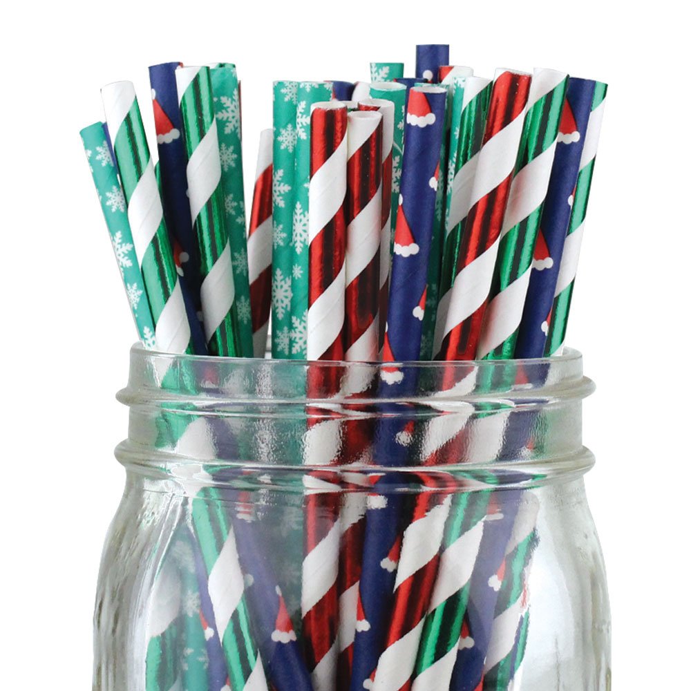 Just Artifacts Premium Biodegradable 100pcs Christmas Decorative Paper Straws (Color Assorted