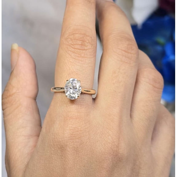 vylahjewellery Luxury Oval Cut Diamond Ring for Her 14K Vermeil Yellow Gold Solitaire Engagement Ring, Hidden Halo Moissanite Anniversary or Proposal Gift