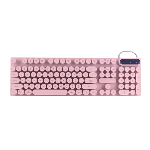 M Buder Teclado Gamer Alámbrico USB 104 Teclas Redondas Retroiluminado Ergonómico Pies Plegables Teclas Multimedia Ideal para PC Computadora de Escritorio y Laptop, Color Rosa