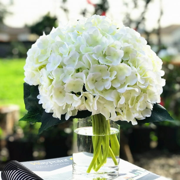 Enova Home Artificial Silk Hydrangea Flowers Arrangement in Clear Glass