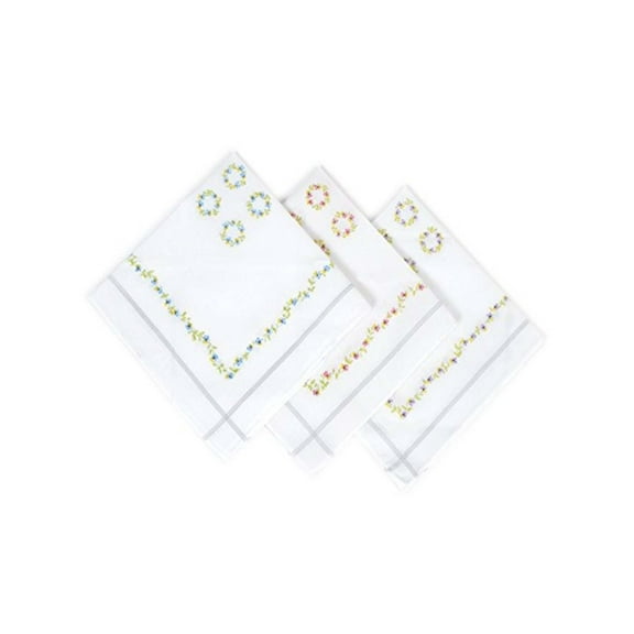 Women's Flower Printed White Cotton Handkerchiefs 6-Pack by Selini
