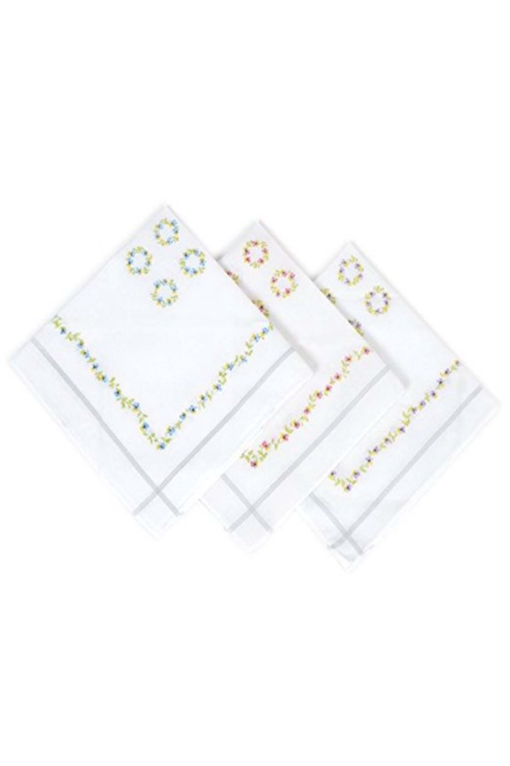 Women's Flower Printed White Cotton Handkerchiefs 6-Pack by Selini