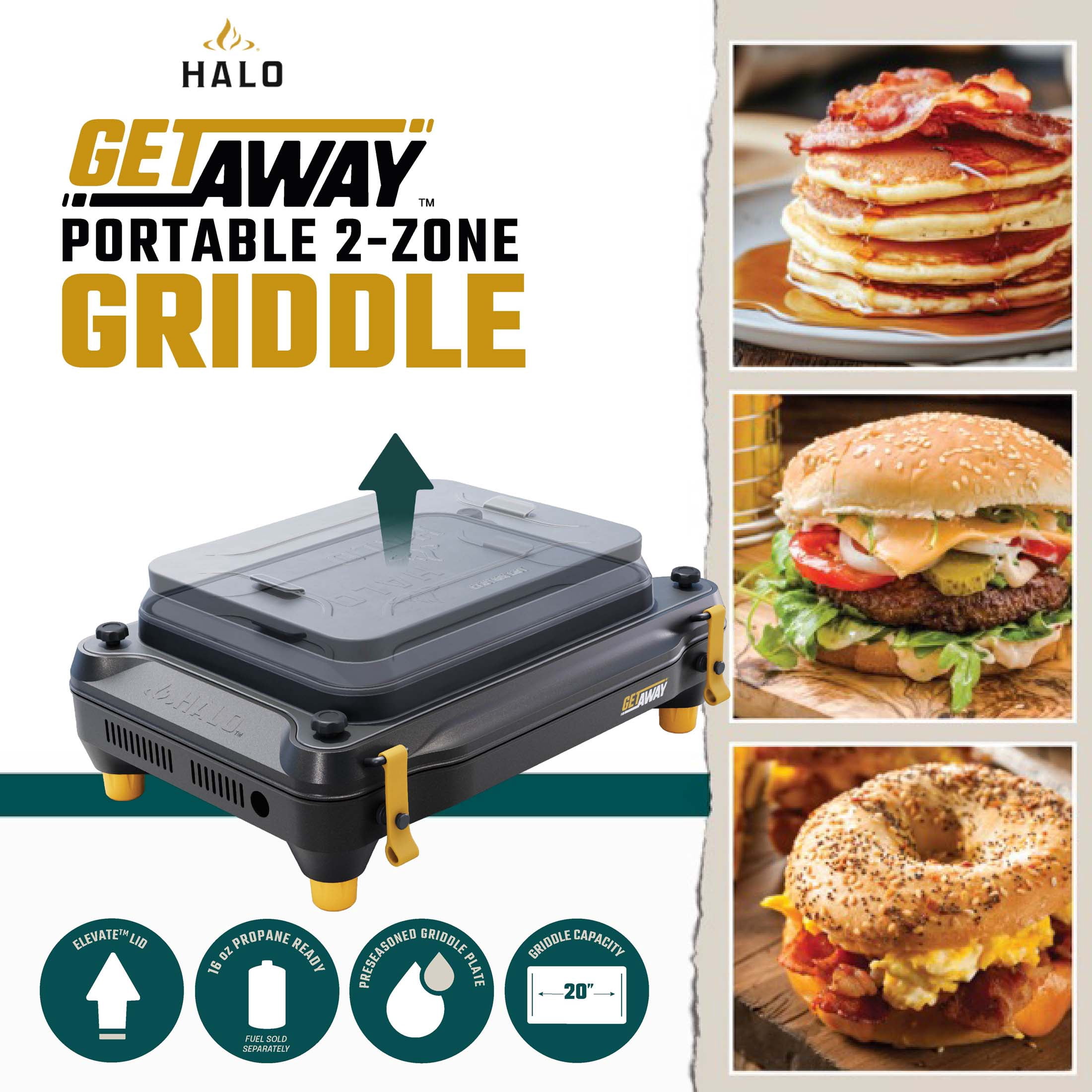 Halo Getaway 2-Zone Portable Griddle with Elevate Lid