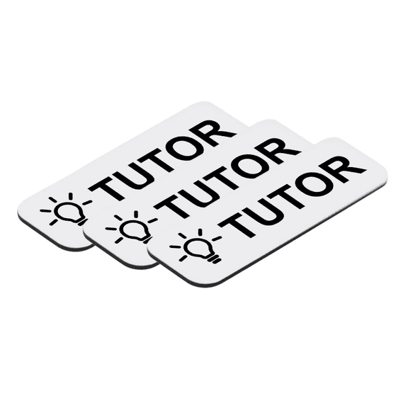 Tutor 1 x 3" Name Tag/Badge, White, (3 Pack)