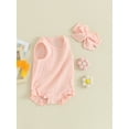 thumbnail image 3 of FEORJGP Infant Baby Girls Basic Ruffled Rompers Sleeveless Jumpsuit Solid Color Crew Neck Bodysuits Newborn Cute Casual Soft Summer Clothes with Headband, 3 of 9