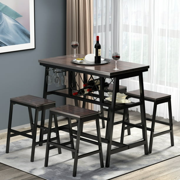 Glass Holder Industrial Bar Dining Set, Industrial Counter Height Kitchen Table