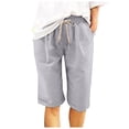 thumbnail image 3 of Tfken Summer Women Shorts Drawstring Solid Color Knee Length Shorts With Pockets Casual Daily Wear Female Soft Clothes Gray, 3 of 8