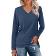thumbnail image 2 of Women Blouses Thick Womens Shirt Womens round Neck Tops Fall Shirts Trendy Long Sleeved Athletic Shirts Women Long Sleeve Camisole for Compression Sleeve Fitness Tee Plaid Jackets Navy S, 2 of 5