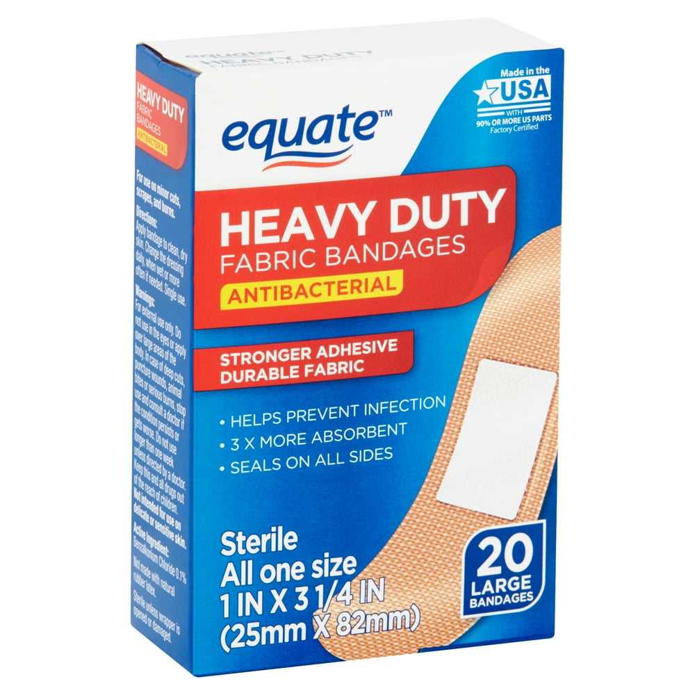 Equate Antibacterial Large Heavy Duty Fabric Bandages, 20 count