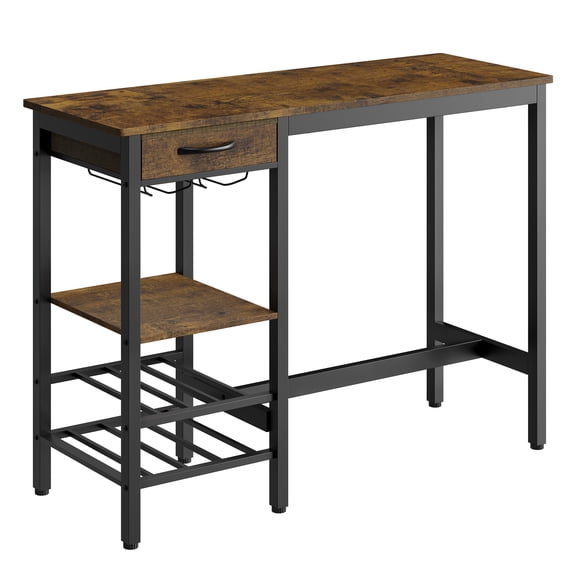 Fabric-upholstered bar table with wine bottle and glass rack-Brown,Only table