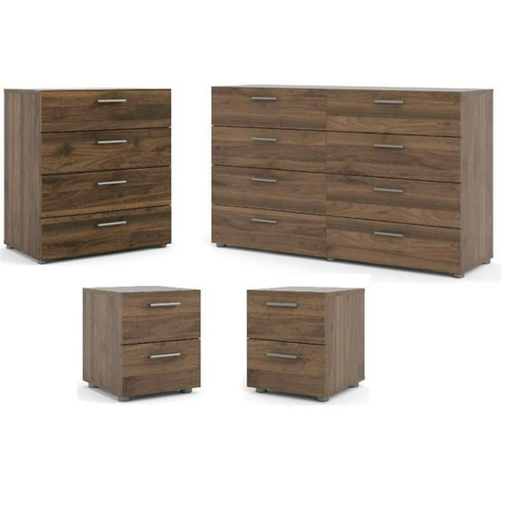 Home Square 4 Piece Bedroom Set with Dresser 2 Nightstands and Chest in Walnut