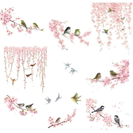 4Pcs Flower Wall Decals March Cherry Blossom Wall Stickers Decor Floral Wall Art Stickers Peel and Stick Home Waterproof Wall Decor for Living Room Bedroom Nursery Decoration 7.87x11.42in 1set