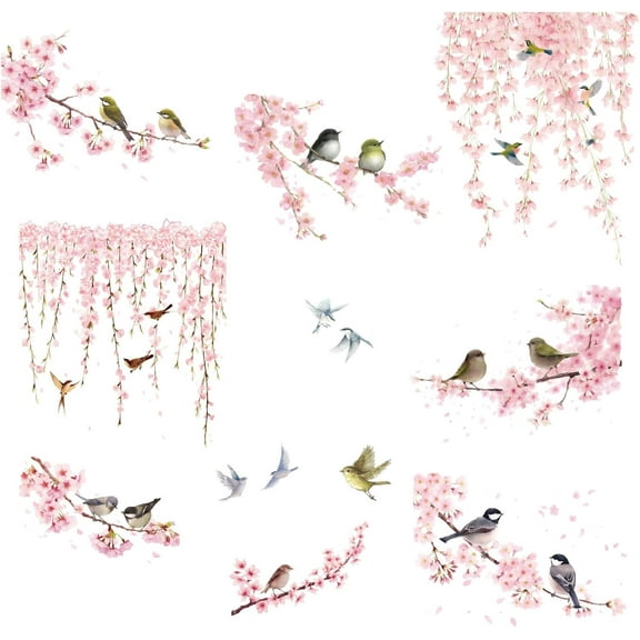 4Pcs Flower Wall Decals March Cherry Blossom Wall Stickers Decor Floral Wall Art Stickers Peel and Stick Home Waterproof Wall Decor for Living Room Bedroom Nursery Decoration 7.87x11.42in 1set