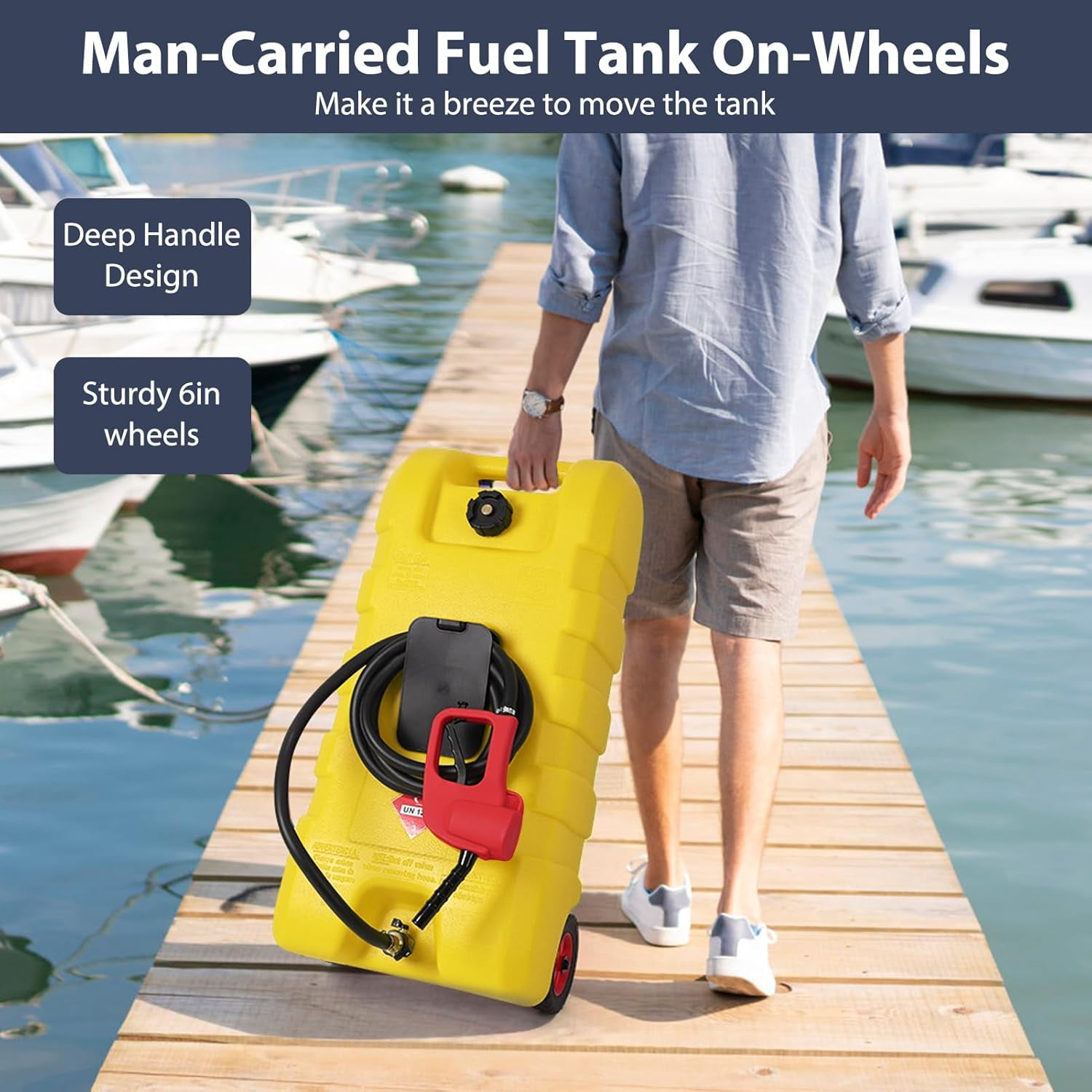 Riedhoff 15.06 Gallon Portable Gas Can, Fluid Transfer Siphon Pump & 10' Delivery Hose, Yellow