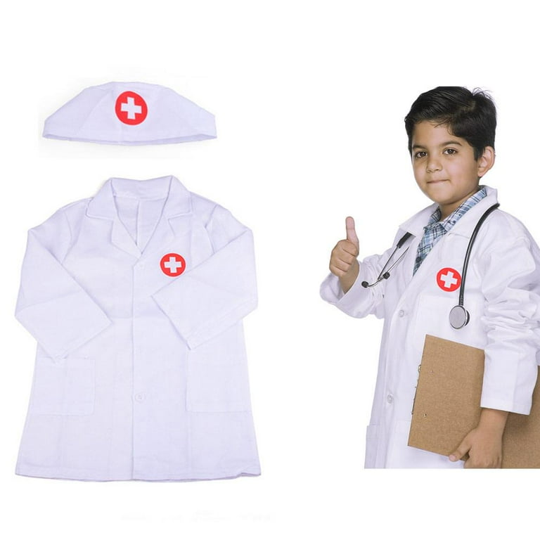 Tumalagia Kids Doctor Nurse Cosplay Costume Boys Girls Halloween Party Coat White Robe Lab Coat Pink Short Sleeve Nurse Uniform