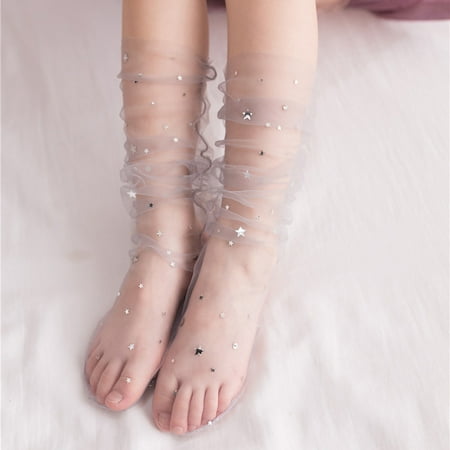 

15 pair Thin-section of Transparent Mesh Socks Stars Embellished Socks Mid Stockings Color Random
