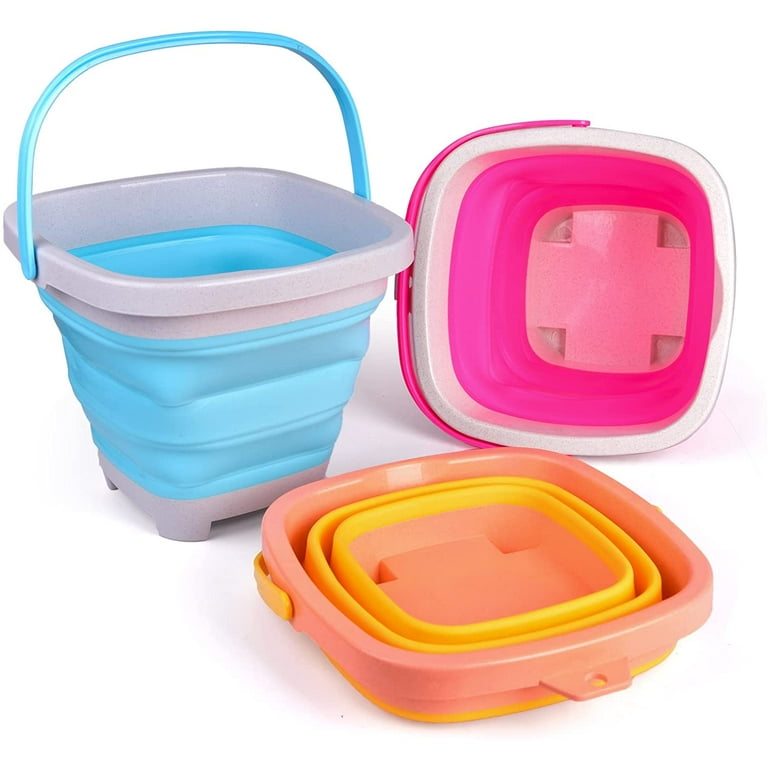 Fun Little Toys 3 Pcs Collapsible Sand Buckets with Handle Foldable Baskets