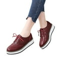 thumbnail image 2 of Lovskoo 2024 Women's Platform Leather Shoes Wingtips Square Toe Lace Up Thick Sole British Style Hollowed Out Shoes Burgundy, 2 of 6
