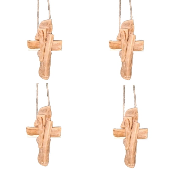Sinkoo 4pcs Easter Tree Ornaments, 4.5in Driftwood Cross Hanging Ornaments, Church Home Coastal Christmas Decor, Easter Christmas Christian Gift for Women Men