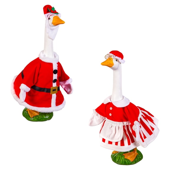 Mainstays Holiday Santa & Mrs. Claus Porch Goose Outfit, Set of 2, Fits 20" Goose