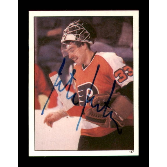 Pete Peeters Autographed 1982-83 Topps Stickers Card #117 Philadelphia Flyers SKU #251448