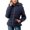 Navy, variant on Women's Short Puffer Coat with Removable Faux Fur Trim Hood Jacket