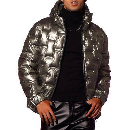 Lars Amadeus Metallic Down Jacket for Men's Zipper Hooded Quilting Shiny Puffer  Coat Brown M | Walmart Canada