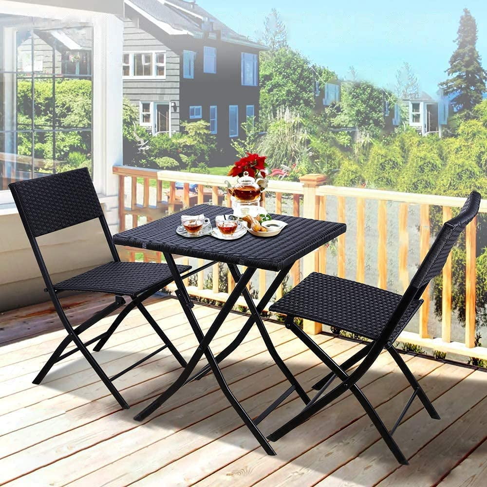 Gartio 3 Pieces Bistro Set Folding Table And Chairs All Weather Patio Furniture Walmart Com
