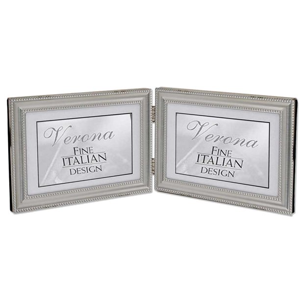 4x6 Hinged Double (Horizontal) Metal Picture Frame Pewter Finish with