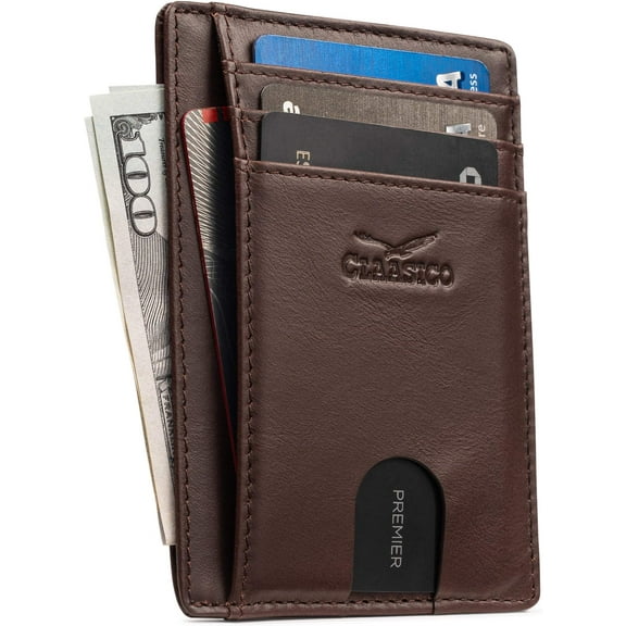 Front Pocket Slim Minimalist Leather Wallet RFID Blocking Genuine Leather Credit Card Holder