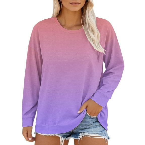 Plus Size Neck T Shirts Women Long Sleeve Tops Casual Summer Tshirts Loose Fit Tee Purple Women Blending Shirts Women's Long Sleeve T-Shirt(XL)