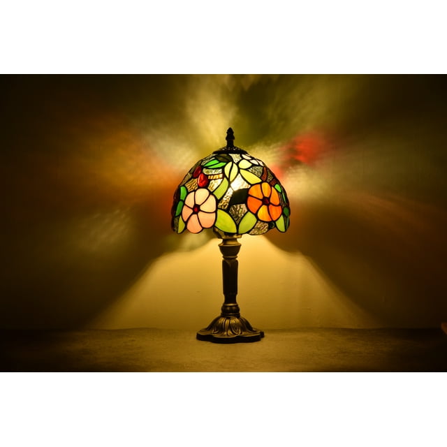 Tiffany Style Table Lamp Bedside Desk LED Lamp Bedroom Stained-Glass 14.5'' Height Bronze Multi-color