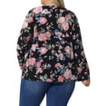 thumbnail image 4 of DARING DIVA Women's Plus Size Floral Long Sleeve Pleated Crew Neck Blouse 4X Black, 4 of 6