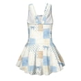 thumbnail image 5 of COEQINE Girls Bathing Suit One Piece with Full Coverage Skirt & Built-in Panty, Scoop Neck Tankini Style Cute Swimsuit, for Active Girls 5-6 Years, Blue Bow Polka Dots Patchwork, 5 of 8