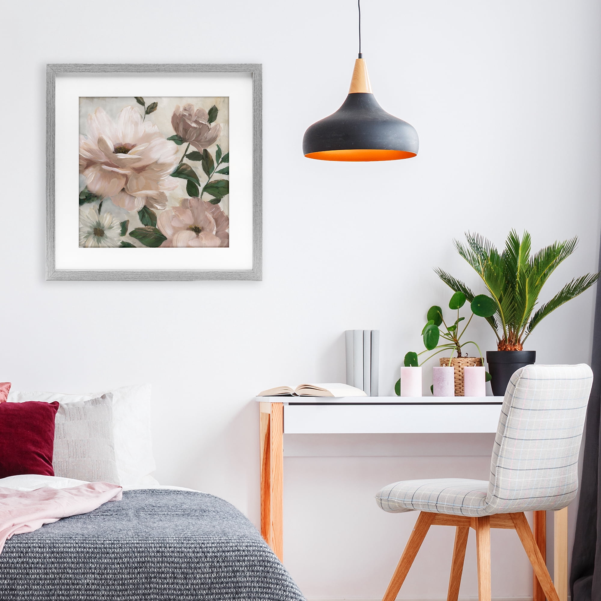 Stupell Industries Budding Blush Peonies & Leaves Gray Framed Print Under Glass, design by Nan