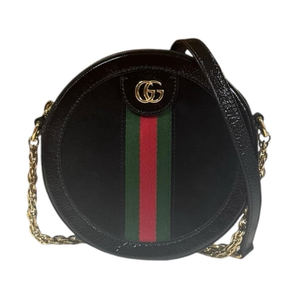 Pre-Owned Gucci GG Ophidia Round Shoulder Bag, 550618, in Black Suede with Chain. (Good)