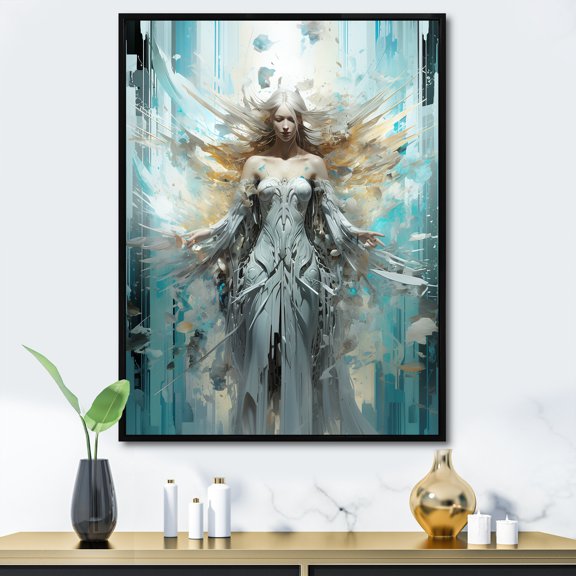 Designart "Angels' Announcement Celestial Christianism" Christianity Floater Framed Canvas Art Print