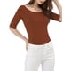 thumbnail image 2 of INSPIRE CHIC Camisetas de Cuello Barco para Mujeres de Manga Corta Ajustadas Suaves T-Shirt L Marrón, 2 of 8