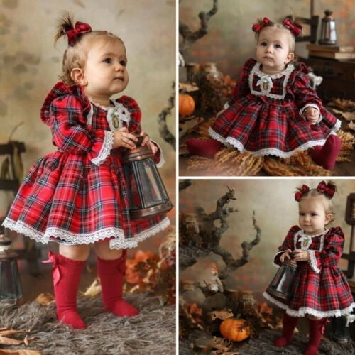 Bébé bébé Filles Noël Plaid Robe Noël Concours Fête Princesse Dentelle Tutu Robe 1-6 Ans