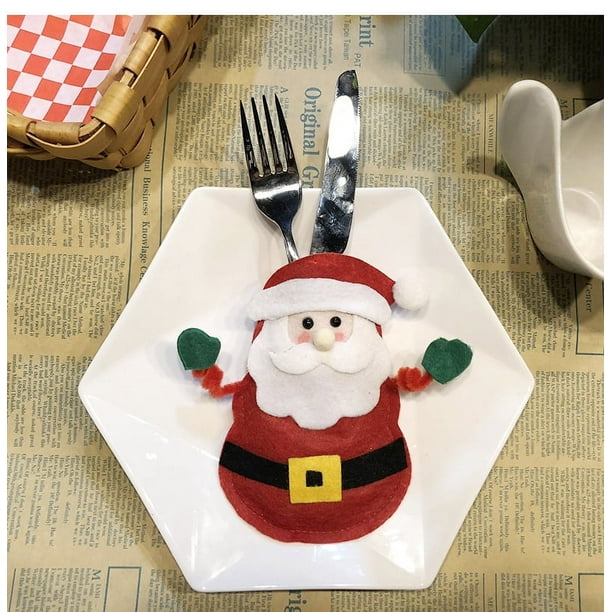 6 estilos de soportes para cuchillos, tenedores y cubiertos, Papá Noel, muñeco de nieve, alce, tenedores y cuchillos, decoración para la mesa de la cena, decoraciones navideñas para el hogar