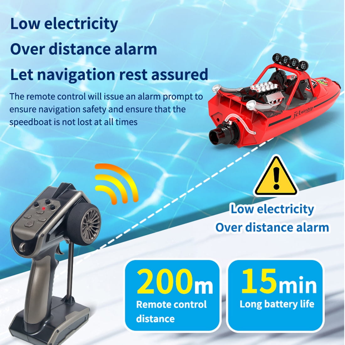 RC Boat for Adults, 2.4GHz Electric 30KM/H High Speed Turbine Simulation Remote Control Boat, RC Speedboat Model for Pools and Lakes with Controllable Lights