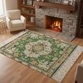 thumbnail image 3 of Green Boho Washable Area Rug 3'x5', Farmhouse Tribal Vintage Tribal Texture Woven Cotton Tassels Kitchen Rugs, Non Slip Indoor Door Mat Throw Carpet for Entryway Living Room Nursery Laundry Room, 3 of 9