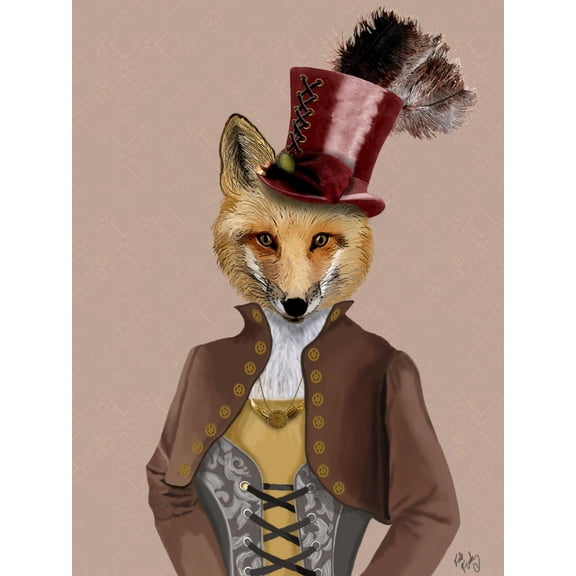 Art.com Vivienne Steampunk Fox Art Print by Fab Funky, 12" x 16"